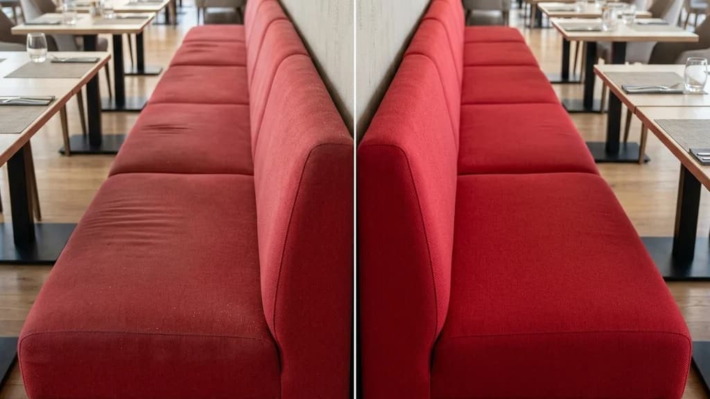 Antes y después limpieza de sofá de restaurante